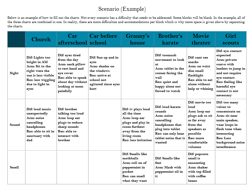 Assessing for Accomodations Sheet