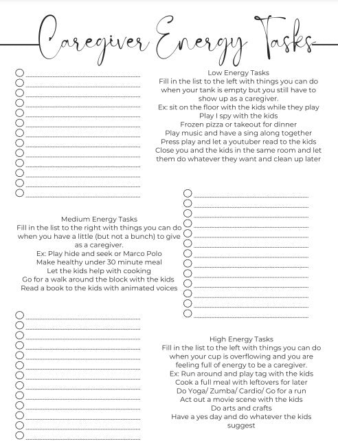 Caregiver energy list