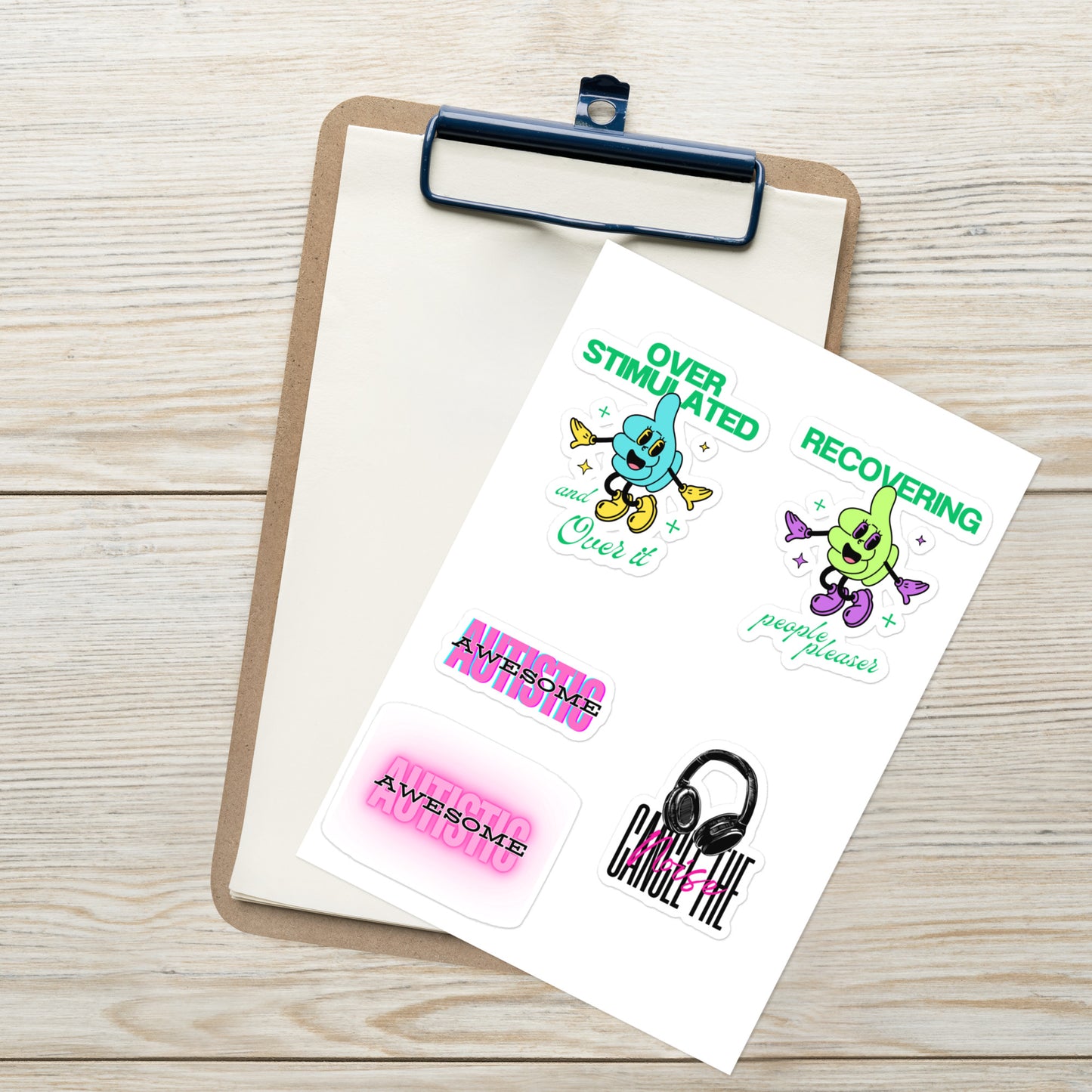 Sticker sheet- Autistic awesome, people pleaser, overstimulated, cancel the noise