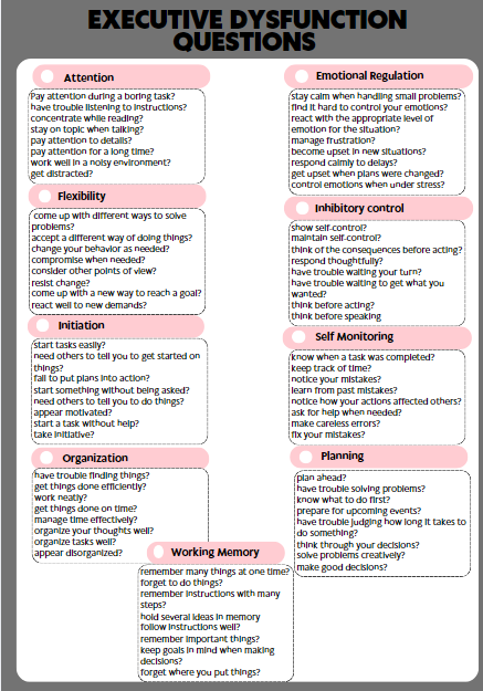 Executive function questions
