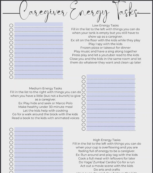 Caregiver energy list